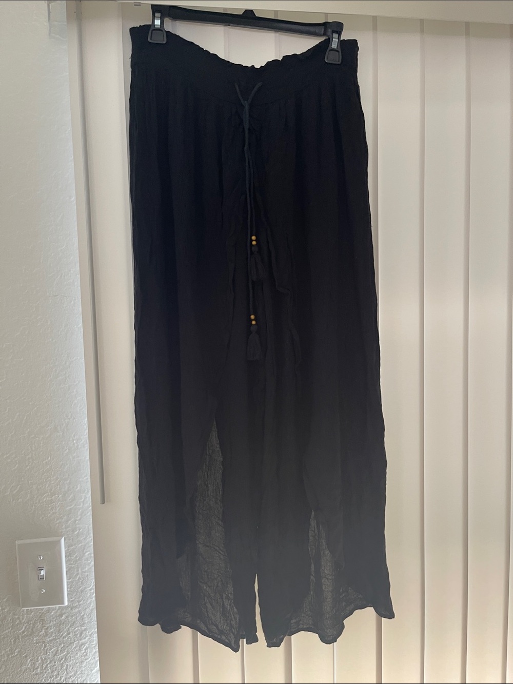 Black Lightweight Drawstring Swim Coverup - Pants